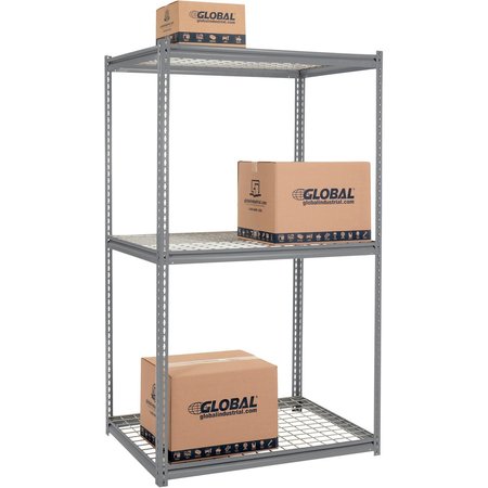 GLOBAL INDUSTRIAL High Cap. Starter Rack 48Wx36Dx96H 3 Levels Wire Deck 1500lb Per Shelf GRY 580951GY